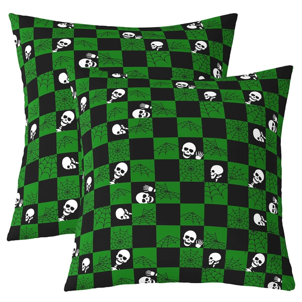 Coperte per cuscini, 60x60 cm, set da 2, verde e nero, motivo teschio stilizzato
