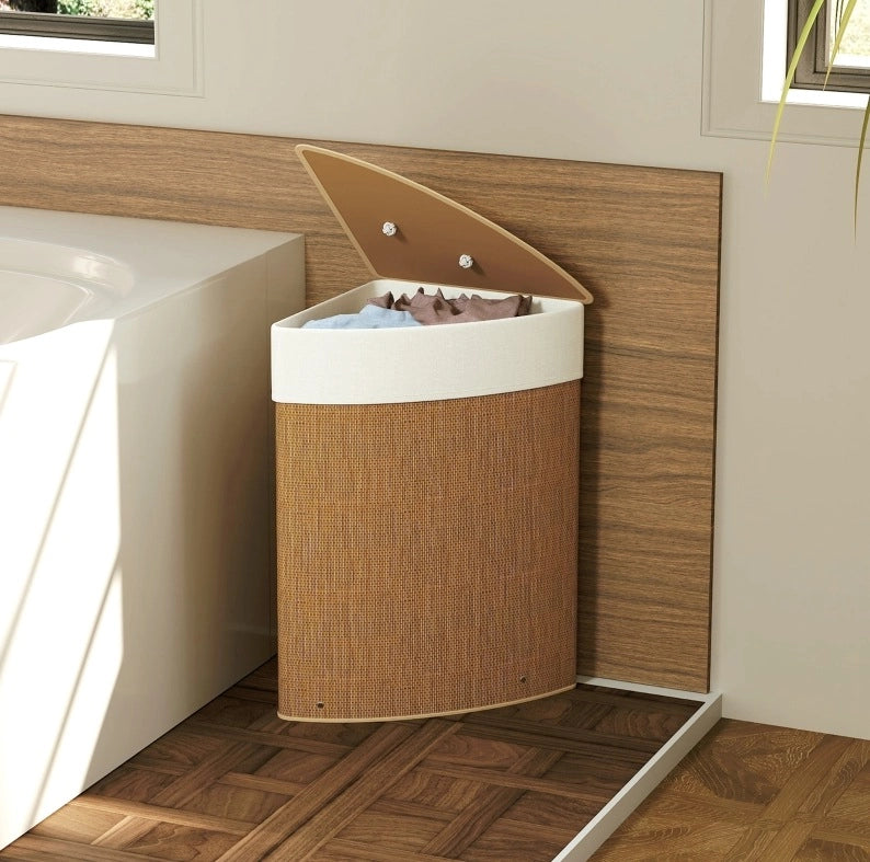 Cesto portabiancheria in bambù con coperchio 55 L 35x35x60 cm marrone