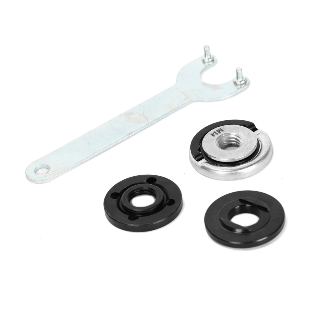 Set di accessori per smerigliatrice angolare: dado di serraggio rapido M14 + 2 flange + chiave