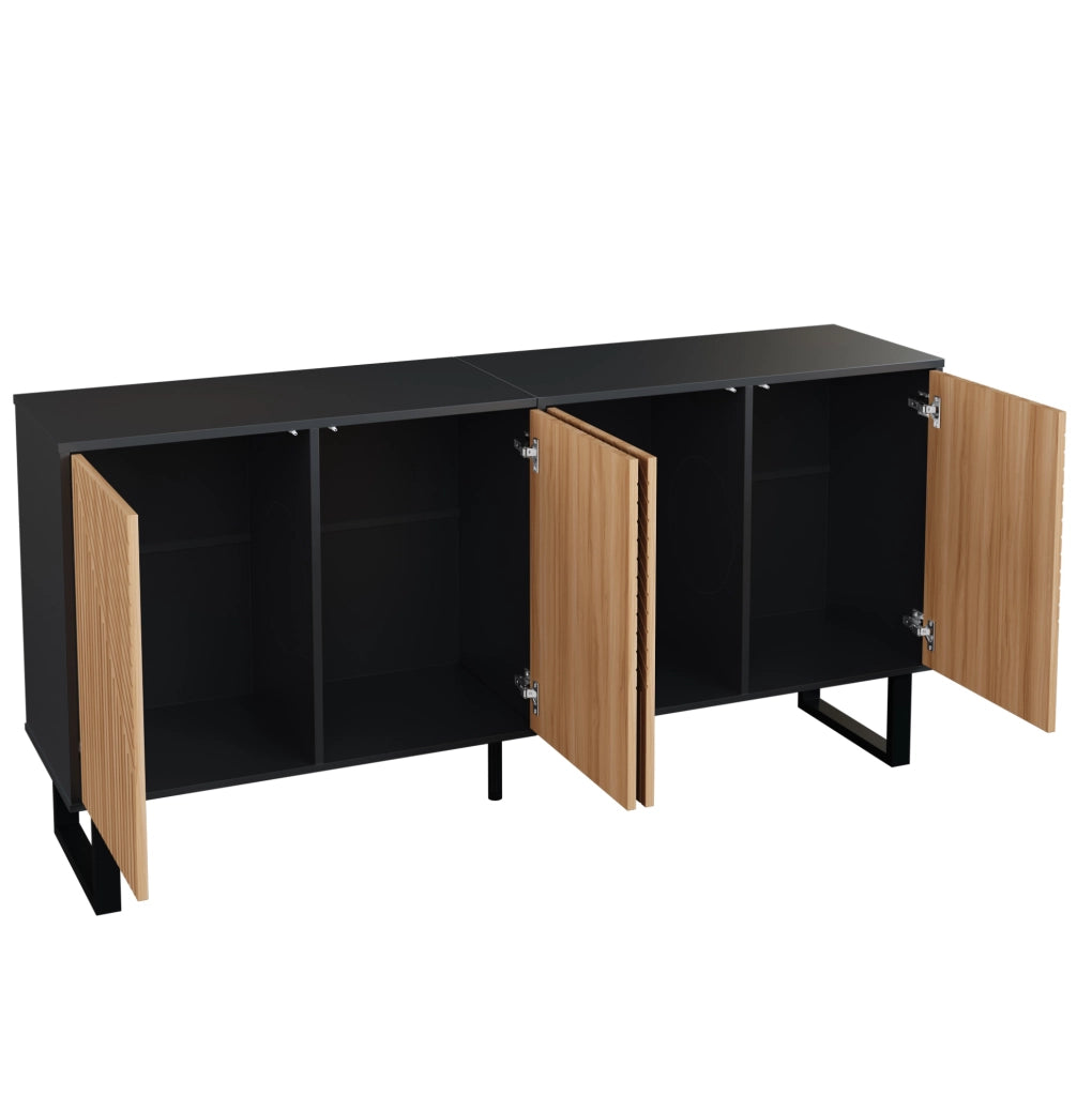 Mobile TV 160x38x75 cm in PB e MDF nero e naturale con ampio spazio contenitore
