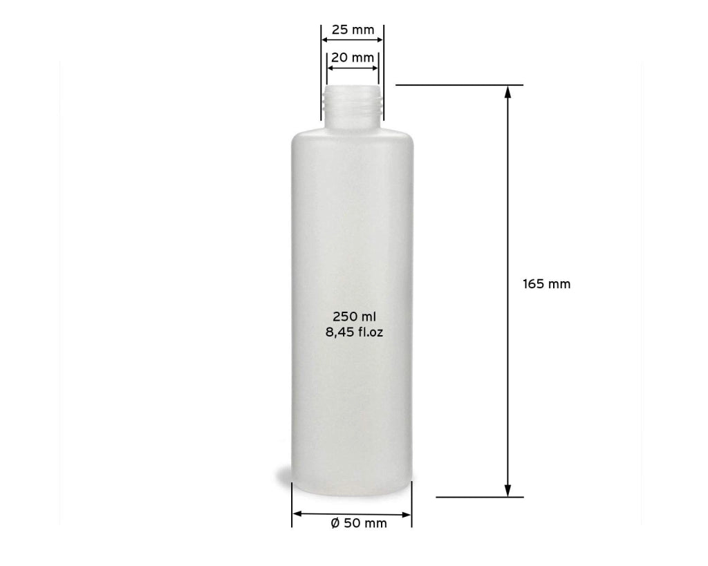 10 flaconi in HDPE vuoti da 250 ml con tappi blu + etichette