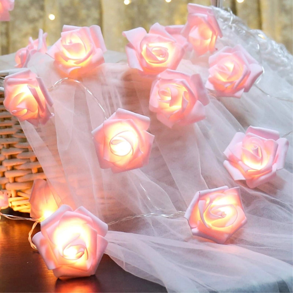 Catena luminosa a LED a forma di rosa, con 20 luci, lunghezza di 6,6 piedi, colore rosa, alimentata a batteria