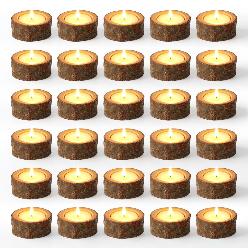 Porta candele in legno, set da 30, dimensioni 5,5 x 2,5 cm, colore naturale, in legno massello