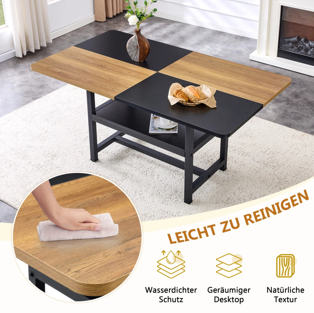 TAVOLO da pranzo 160 cm con 4 sedie, MDF e metallo, marrone e nero, set da 5 pezzi