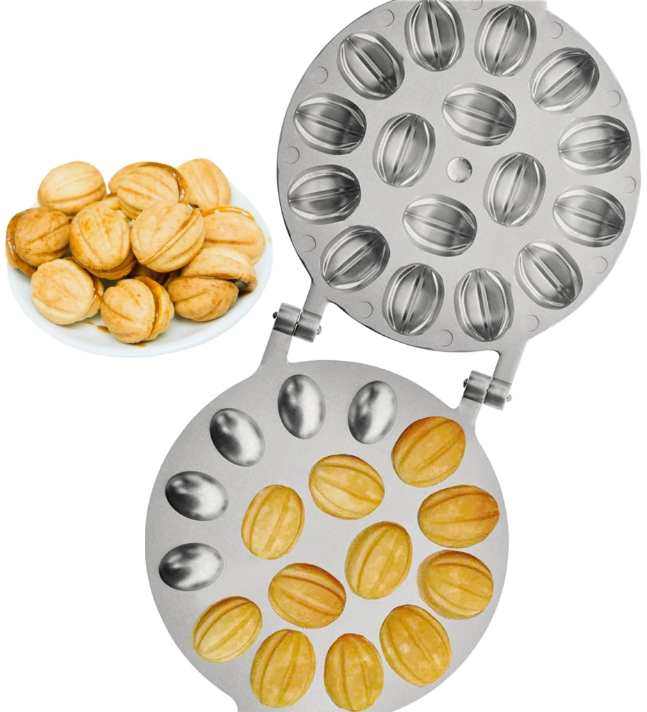Stampo per biscotti a forma di noci, con 16 cavità, in alluminio, dimensioni 14,6 x 6,3 x 0,8 pollici