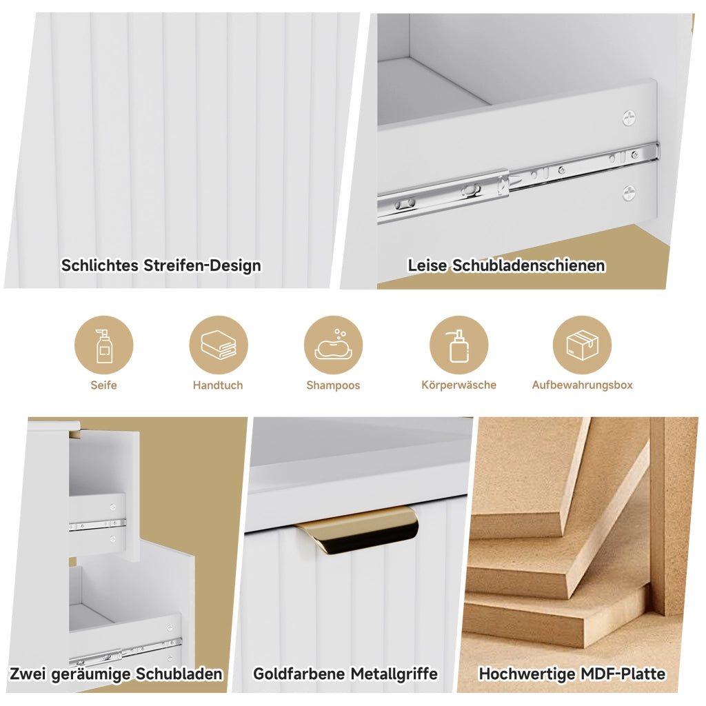 Mobile lavabo sospeso 61 × 46 × 57 cm con due cassetti silenziosi in MDF laccato bianco e lavabo in ceramica