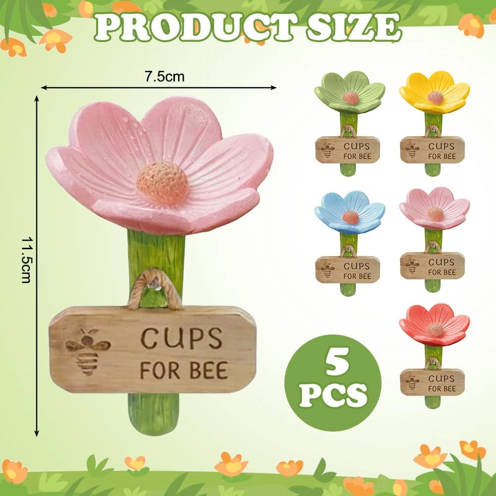 Set di 5 abbeveratoi per api, a forma di fiore, in resina, colorati, per giardino e balcone