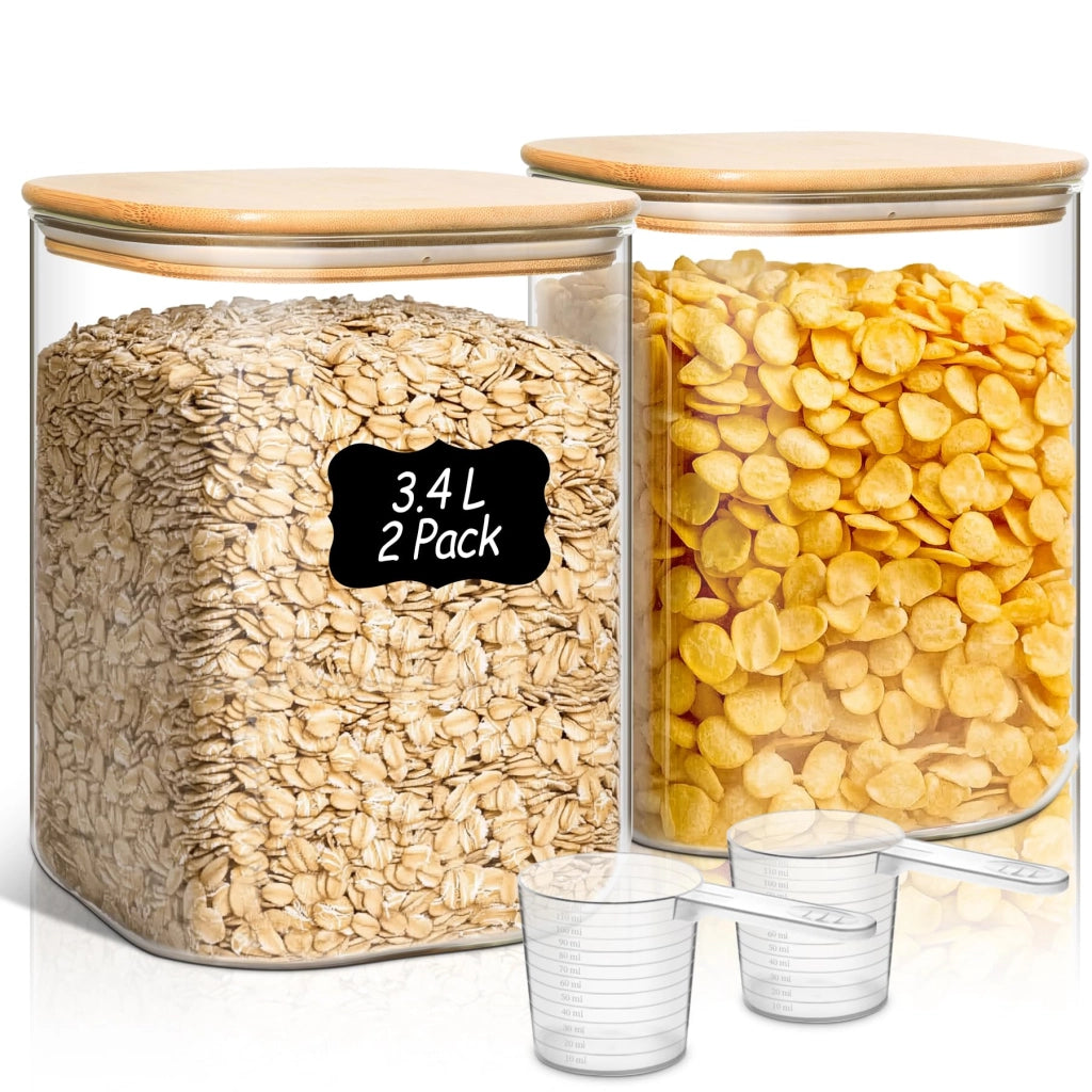 Set di 2 barattoli da 3,4 litri con coperchio in bambù