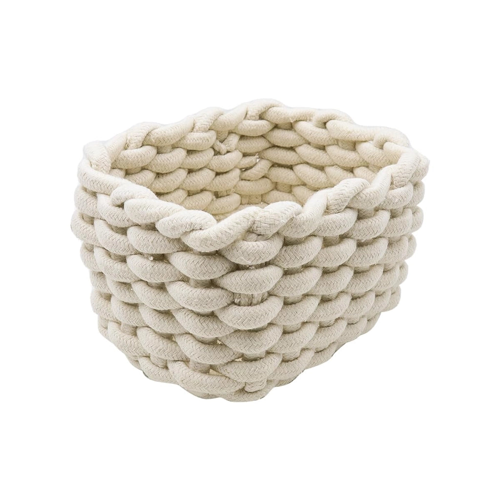 Cesto portaoggetti in corda di cotone, bianco, 18x14x13 cm
