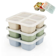 Contenitori per snack con scomparti, set da 3, in silicone, senza BPA, 4 scomparti, riutilizzabili