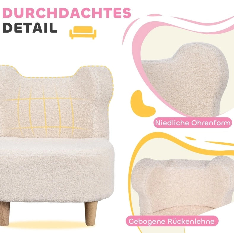 POLTRONCINA per bambini 47x43x53 cm in pile beige con orecchie da orso