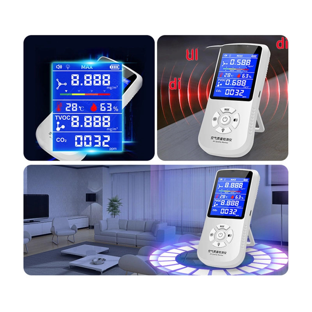 Monitor per la qualità dell'aria, rilevatore di CO2, formaldeide (HCHO) e TVOC, portatile, con monitoraggio in tempo reale