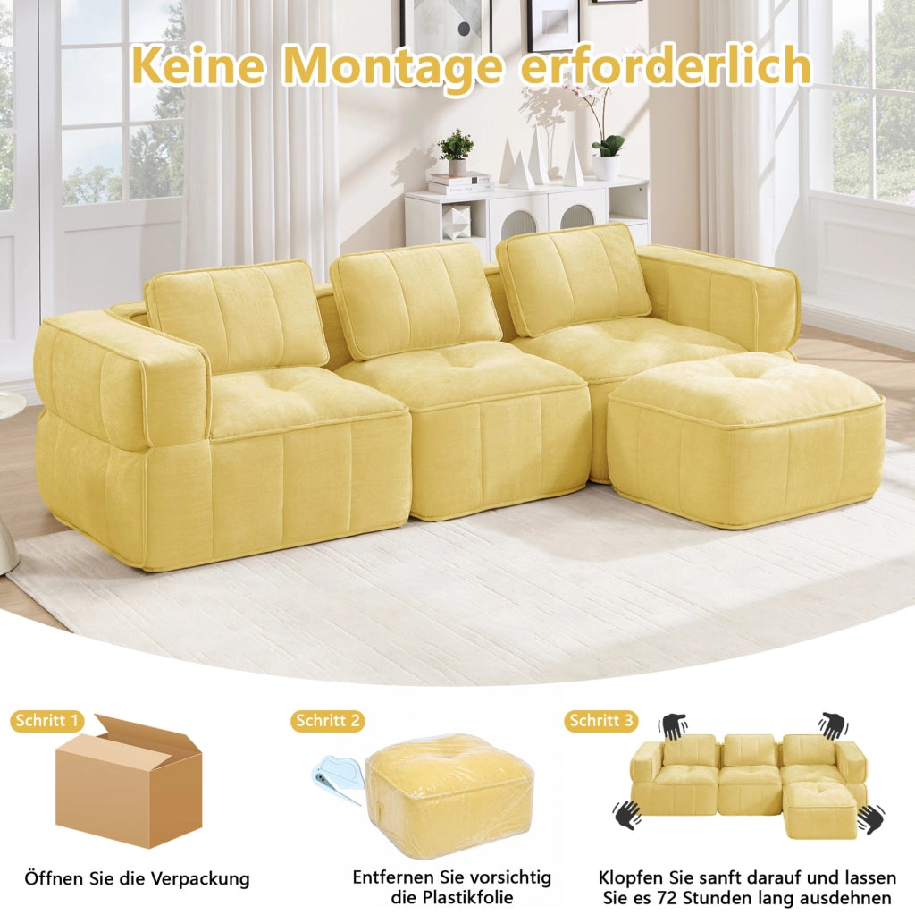 Divano modulare senza struttura giallo in poliestere con pouf