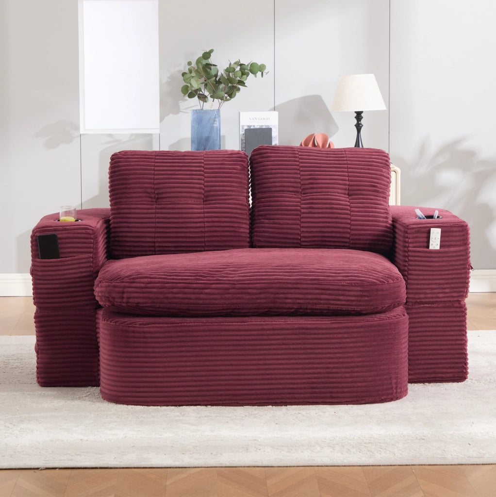 Poltrona trasformabile 2 in 1 in velluto a coste rosso vino