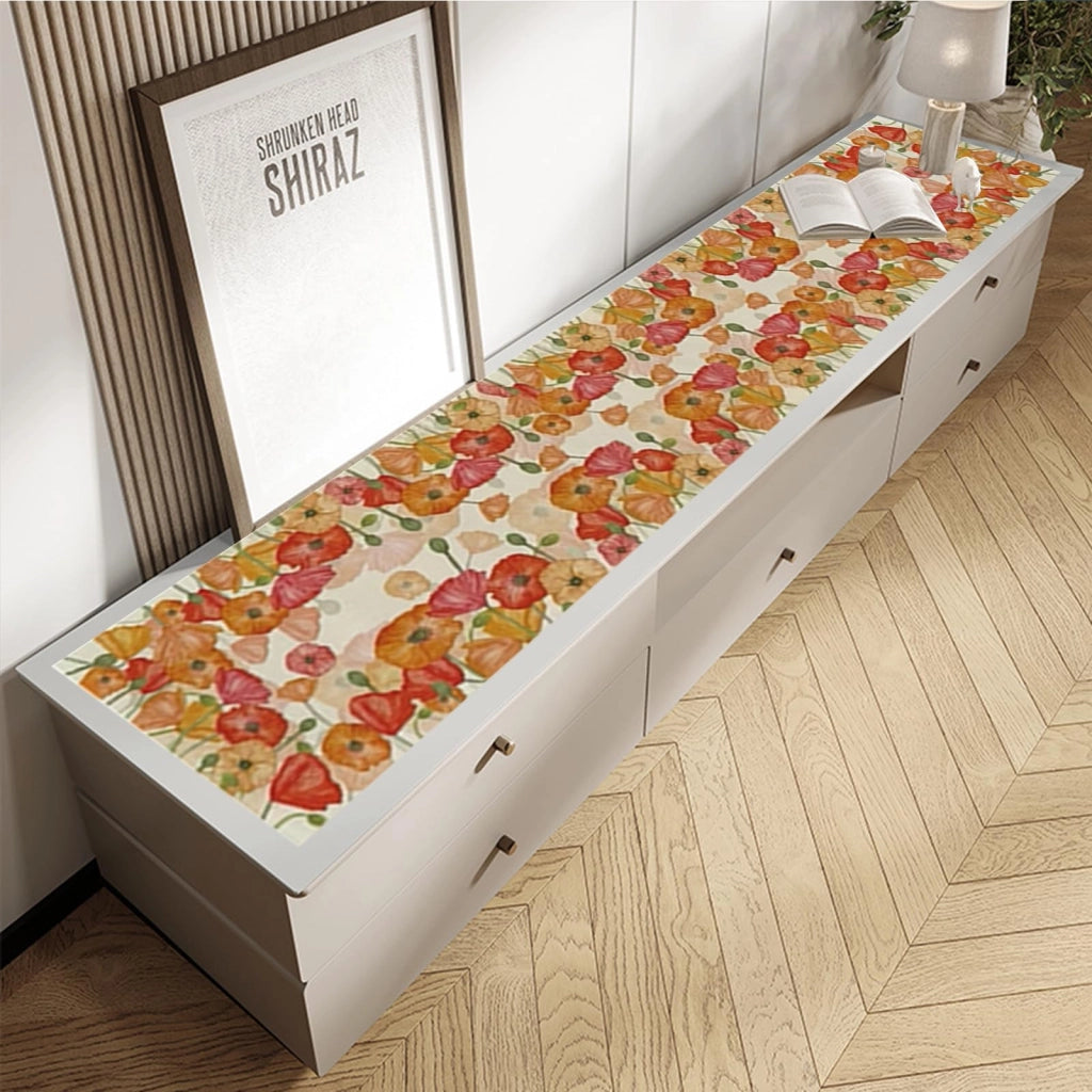 Tovaglia da tavolo in lino con motivo di papaveri, 33x183 cm, decorazione primaverile