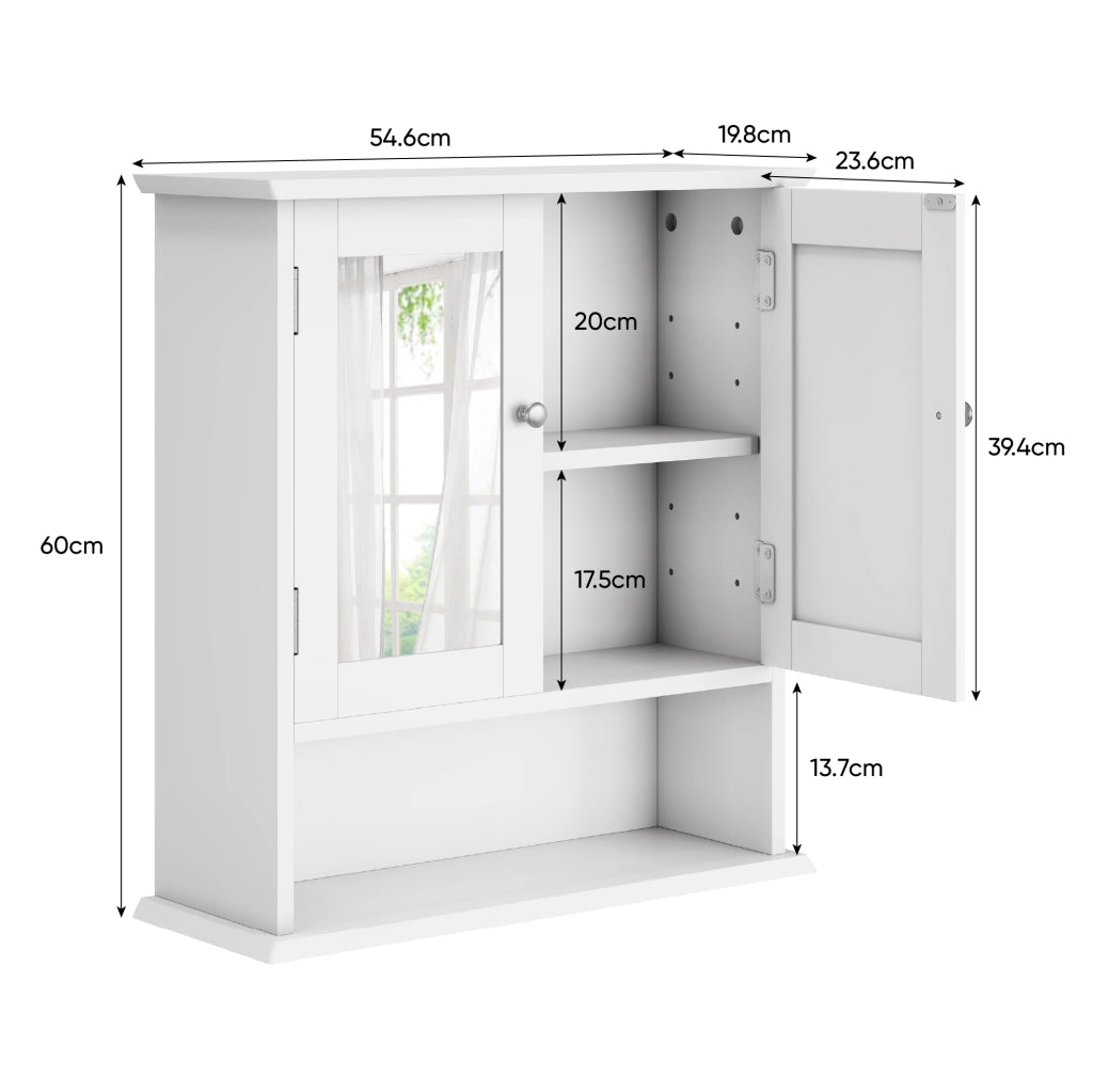 Mobiletto bagno con specchio 54,6 x 19,8 x 60 cm bianco in MDF da parete