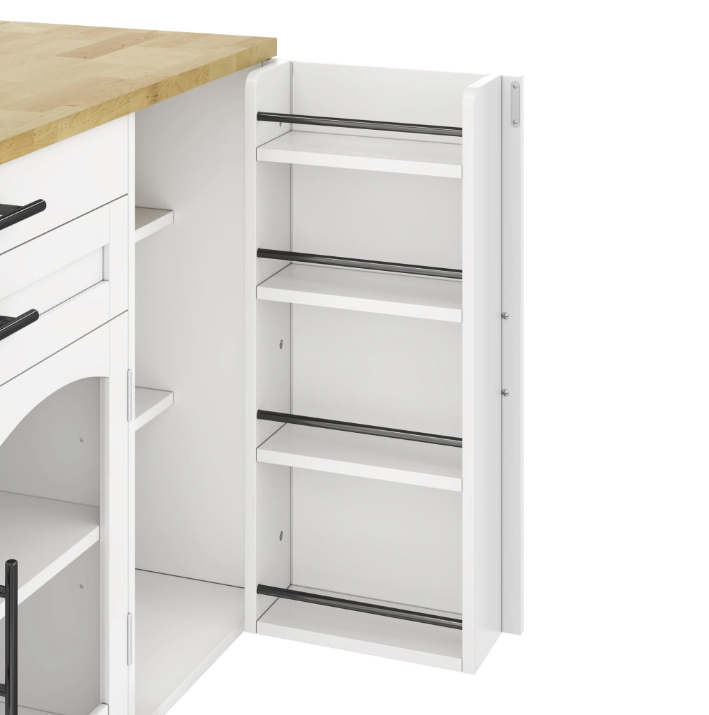 Isola cucina mobile con piano ribaltabile e 5 ruote in MDF naturale e bianco