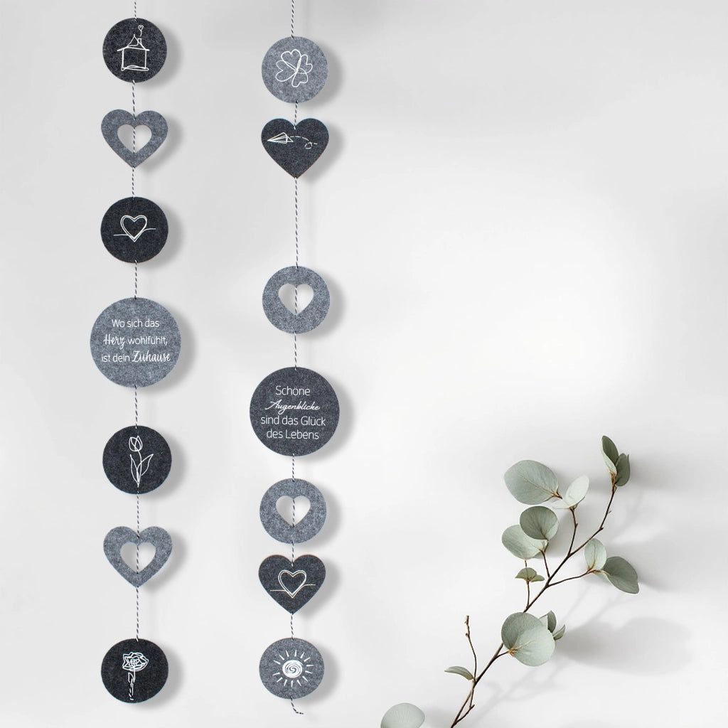 Ghirlanda decorativa con frasi, 145 cm, 7 ganci, 2 motivi assortiti