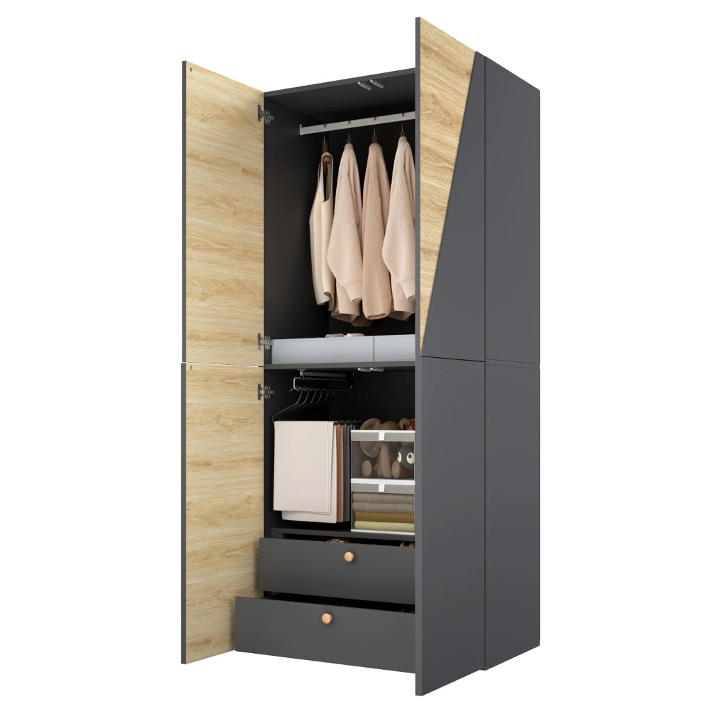 Armadio a battente 90 x 50 x 200 cm con cassetti e contenitore