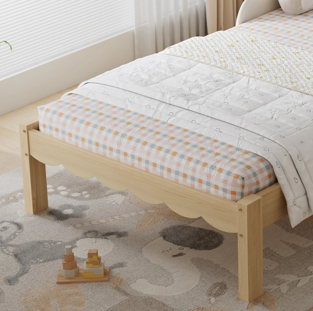 Letto singolo per bambini 90x200 cm con sponde e testiera in PU; beige