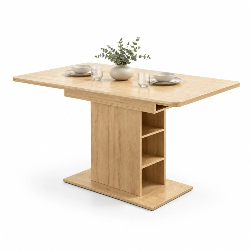 Tavolo da pranzo allungabile 110-130 cm con sei ripiani aperti