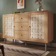Credenza 120 × 40 × 75 cm in MDF color rovere con 2 ante 3 cassetti ripiani regolabili gambe in metallo