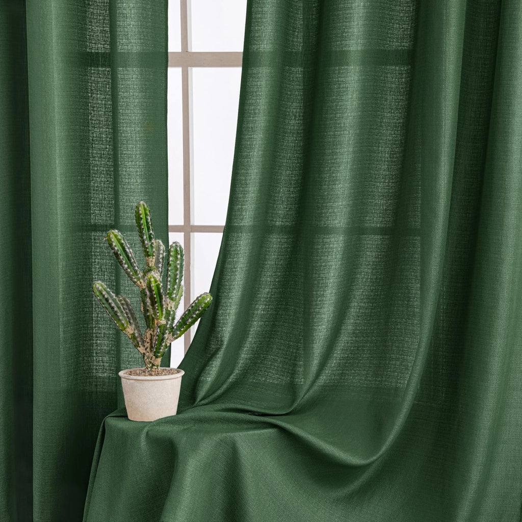 Set di 2 tende da finestra con passanti, verde scuro, 145x140 cm