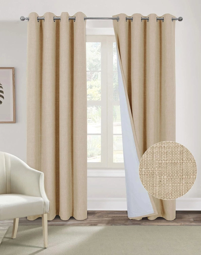 Tende oscuranti, set da 2, 137x160 cm, beige, con passanti, in poliestere