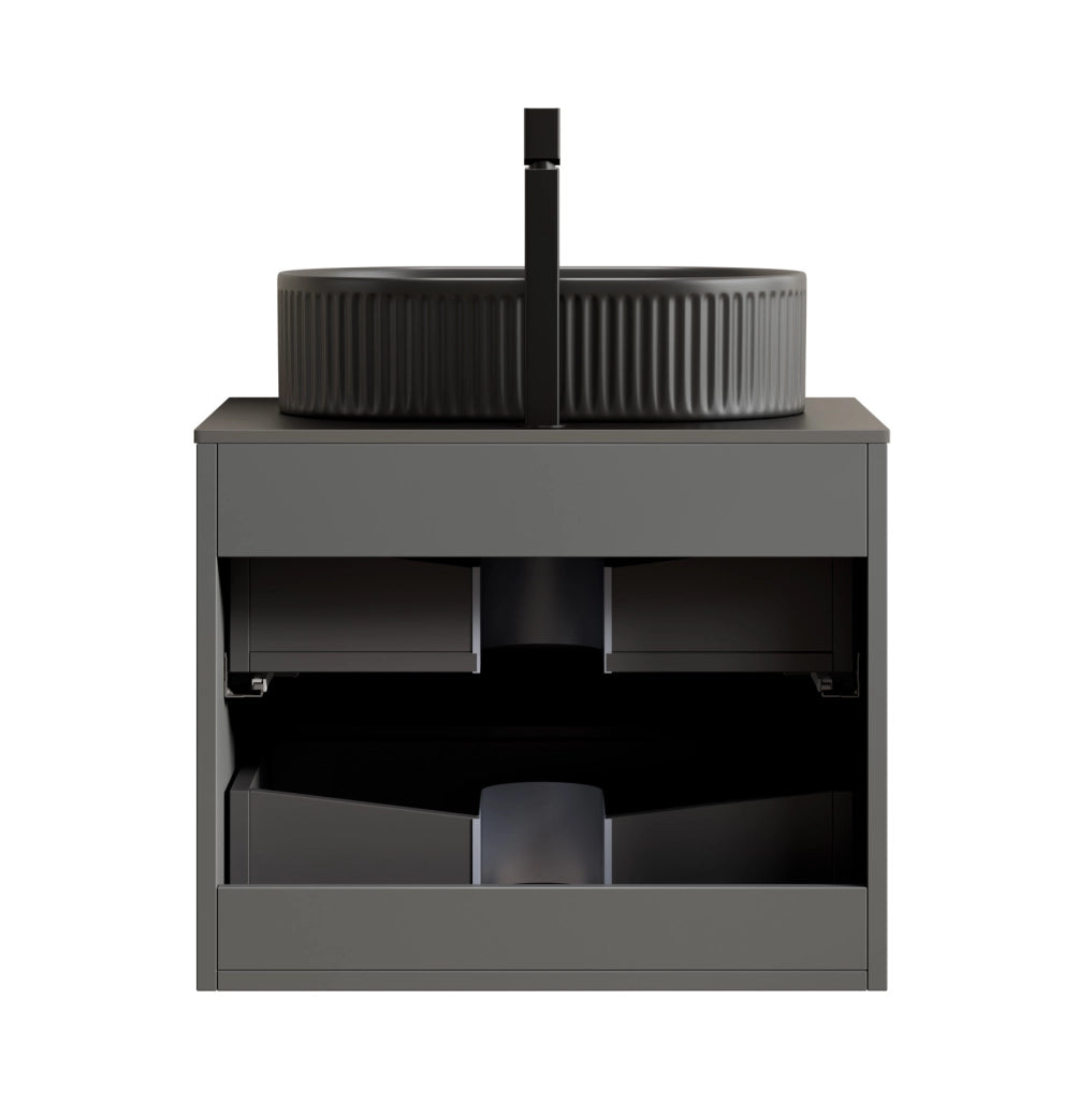 Mobile lavabo sospeso 60 cm nero e grigio scuro, lavabo ovale, 2 cassetti