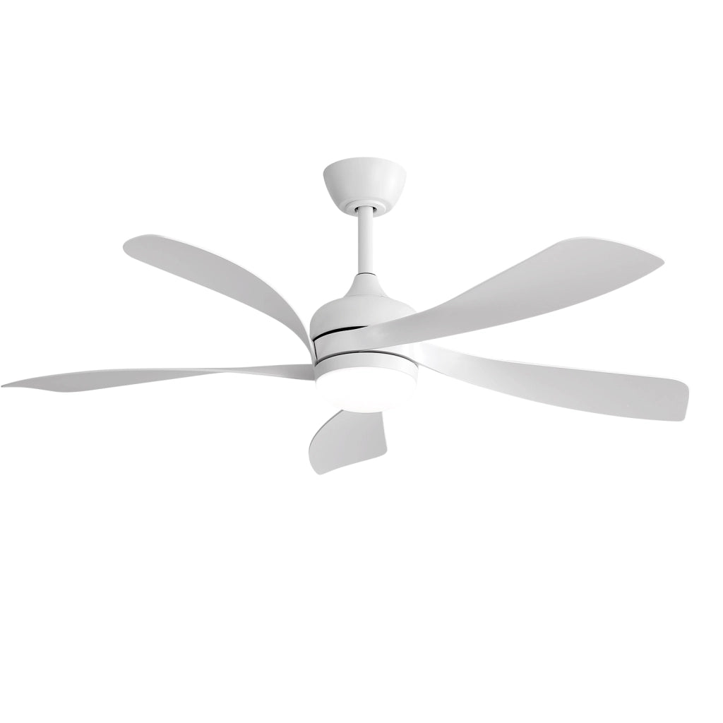 Ventilatore da soffitto da 42 pollici con luce LED dimmerabile; motore DC silenzioso e telecomando bianco