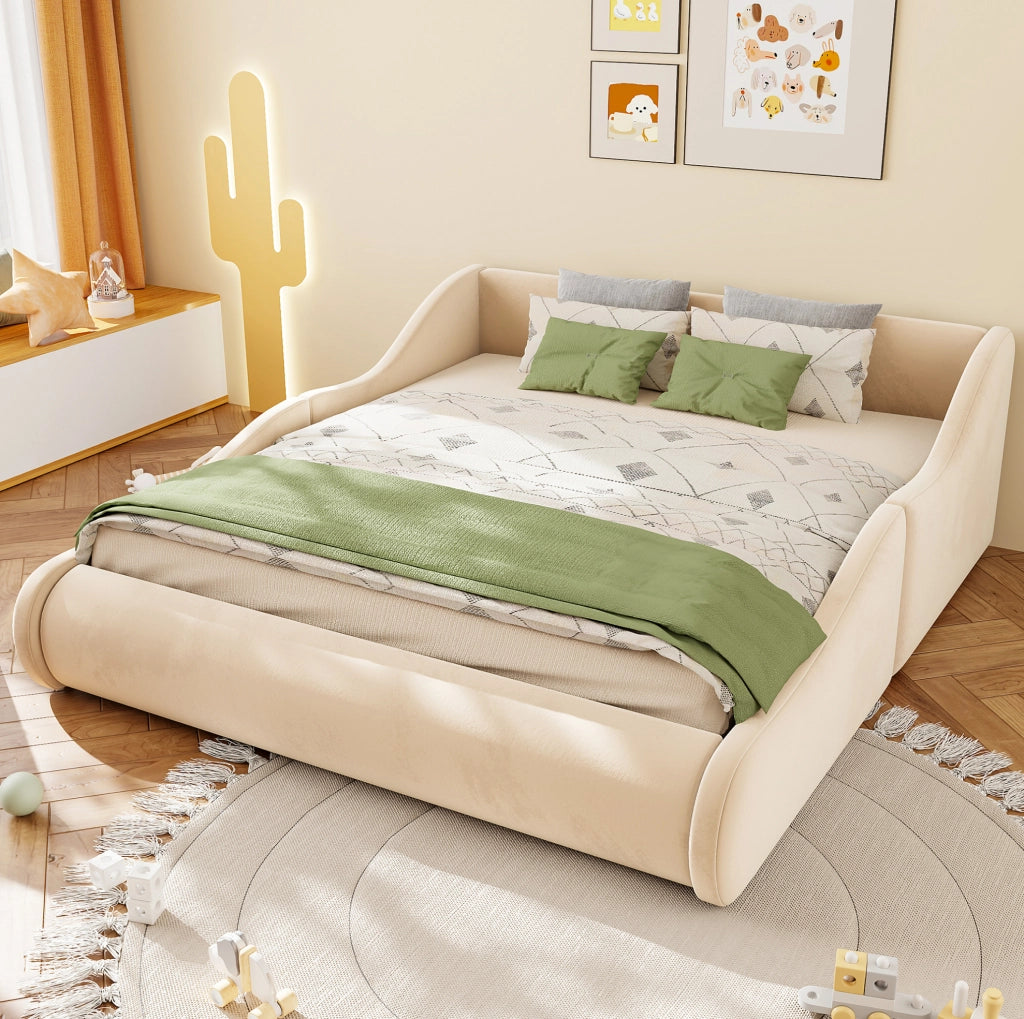 Letto imbottito per bambini 140 x 200 cm beige con sponde laterali