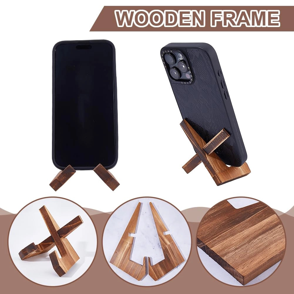Set di 3 supporti in legno, da 95 a 218 mm, color marrone scuro, per smartphone e tablet