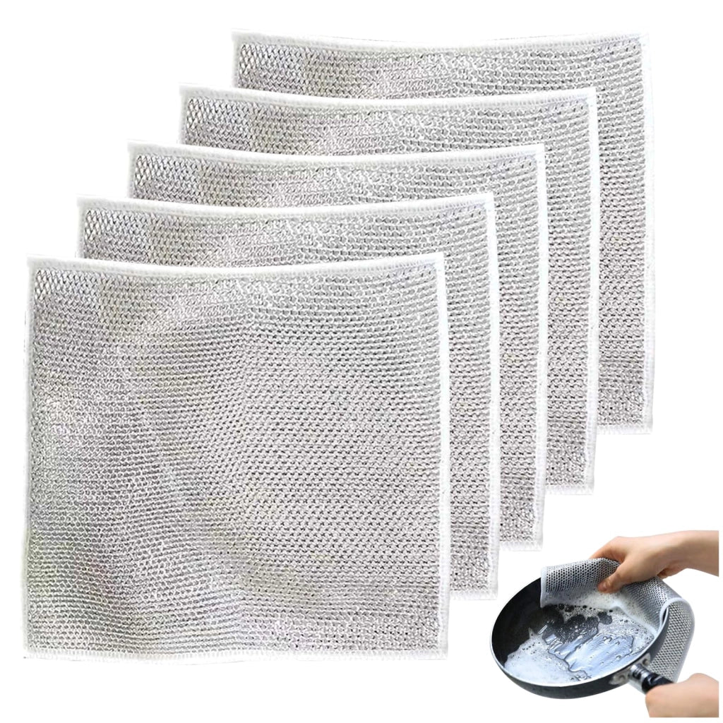 Spugne abrasive in filo metallico, non graffianti, confezione da 5 pezzi, multifunzione