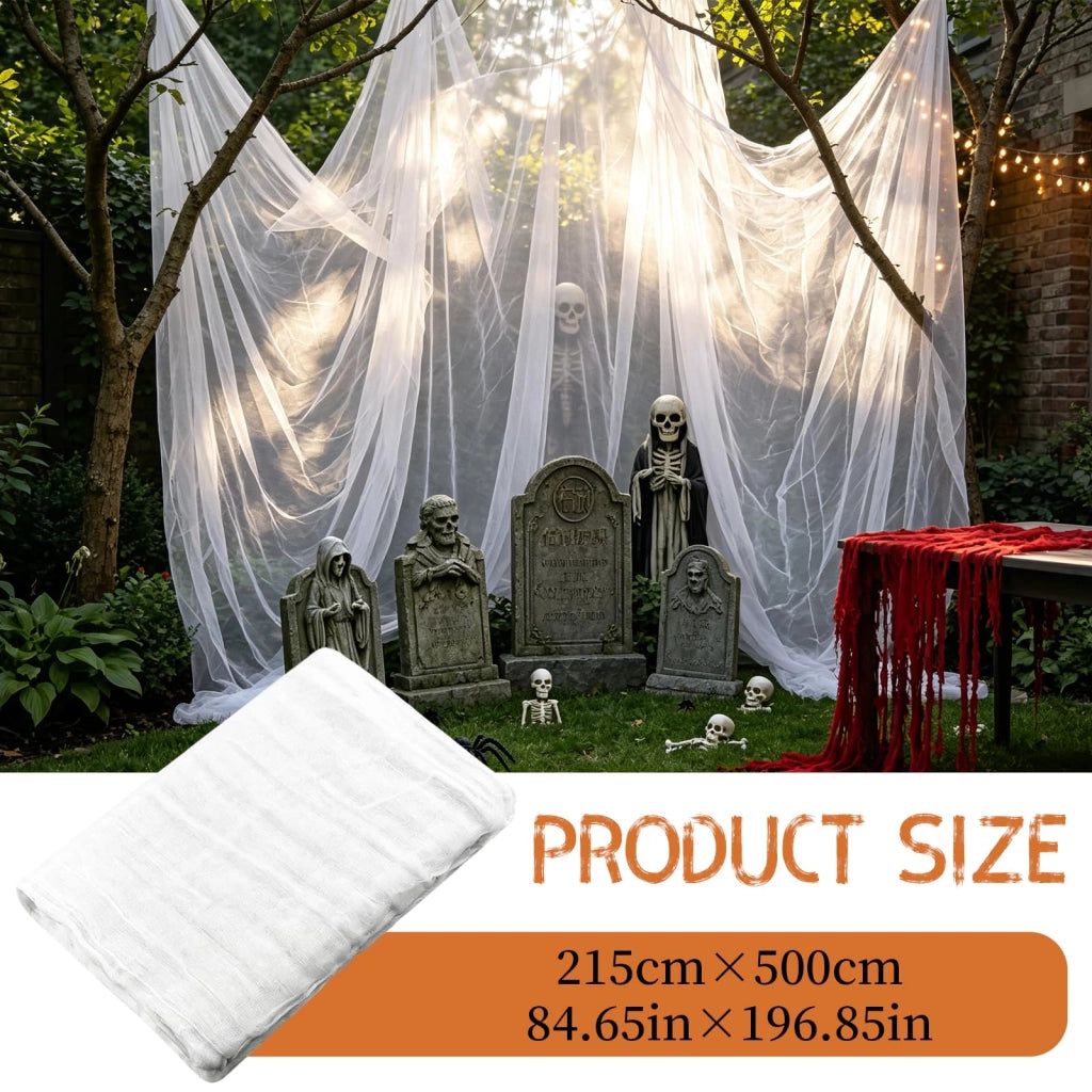 Tessuto decorativo per Halloween, 215 x 500 cm, tessuto bianco, riutilizzabile