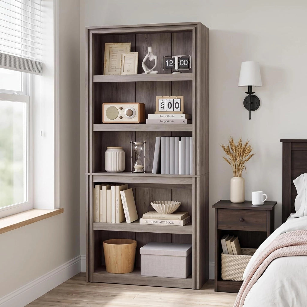 Libreria Aperta a 5 Ripiani 180 cm in MDF, Ripiani Regolabili in Altezza, con Kit di Fissaggio Antiribaltamento per Salotto e Ufficio