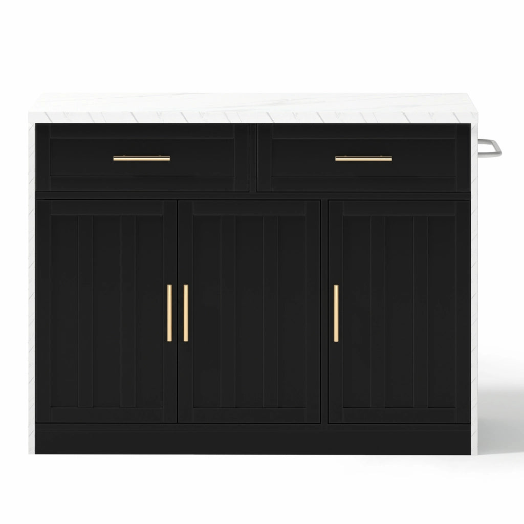 Isola cucina 120x60x91 cm con bancone; prese e USB; cassetti e ripiani regolabili; MDF nero