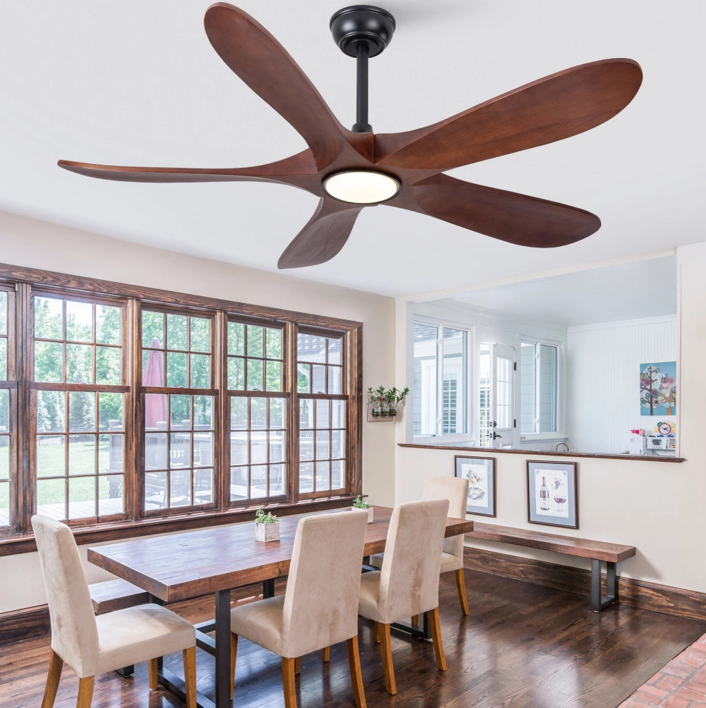 Ventilatore da soffitto con luce e telecomando in legno massello