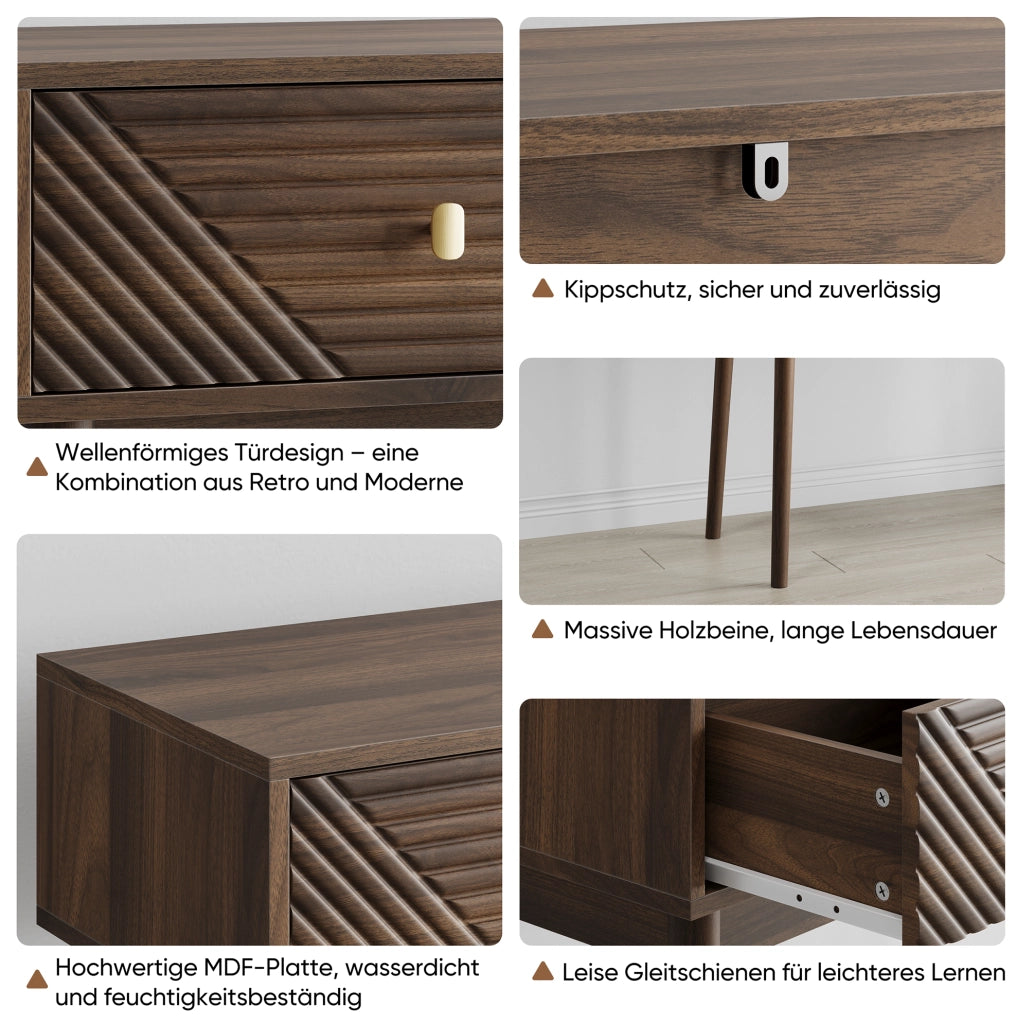 Consolle color noce con due cassetti e gambe in pino