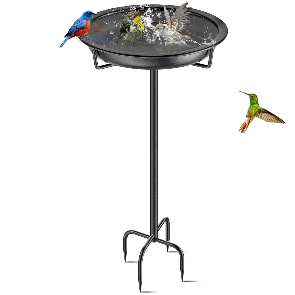 Bagno per uccelli in metallo per esterno, ciotola per uccelli da giardino, vasca per uccelli selvatici, resistente al gelo, 92x27 cm (Nero)