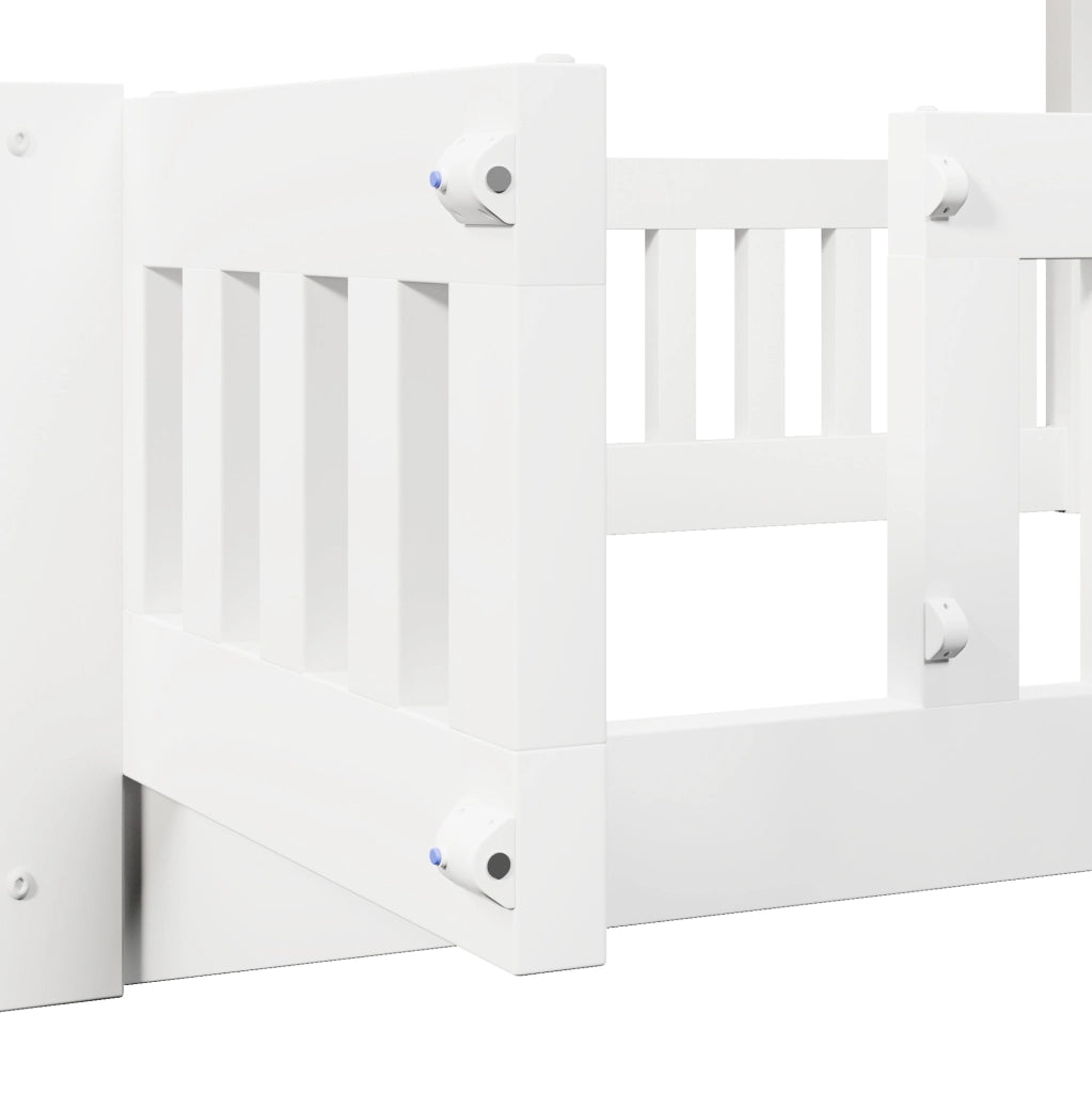 Letto a castello bianco 90x200 e 140x200 con scala e spazio contenitivo in pino massello