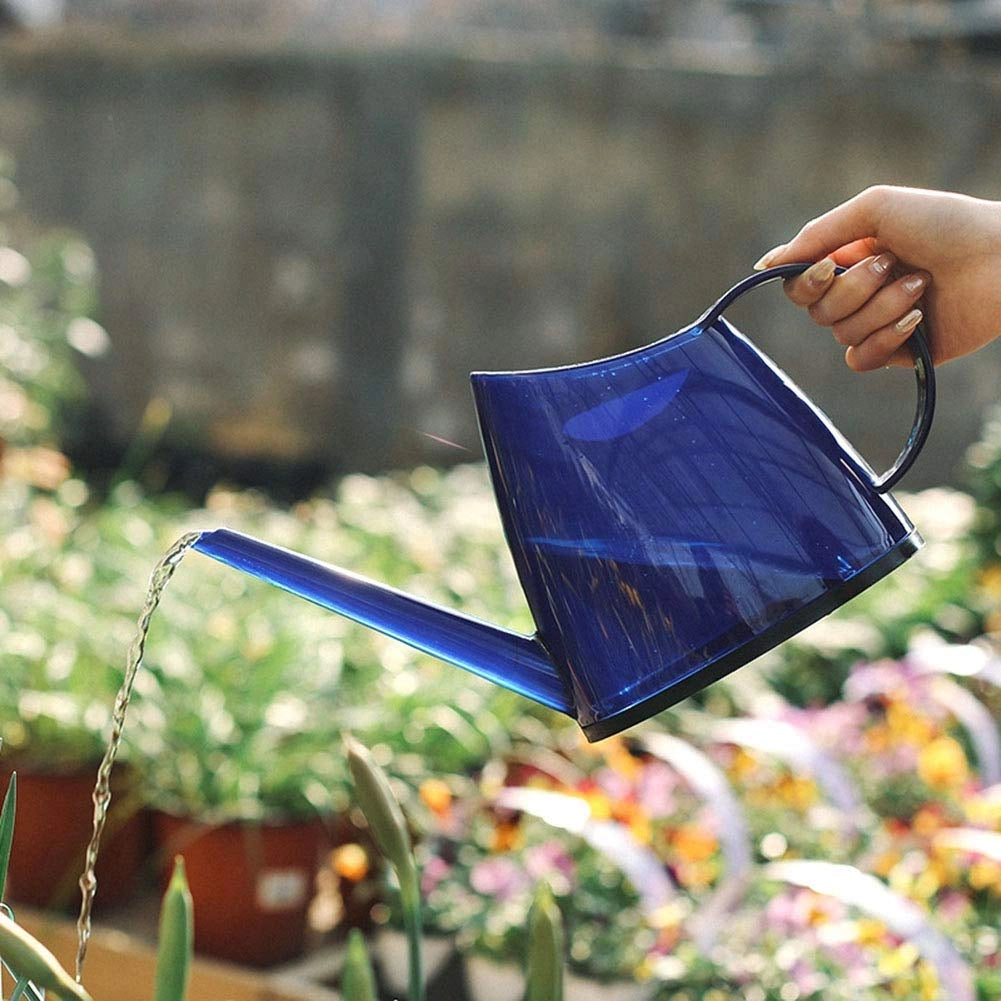Annaffiatoio con beccuccio lungo, capacità 1,2 litri, in plastica, colore blu