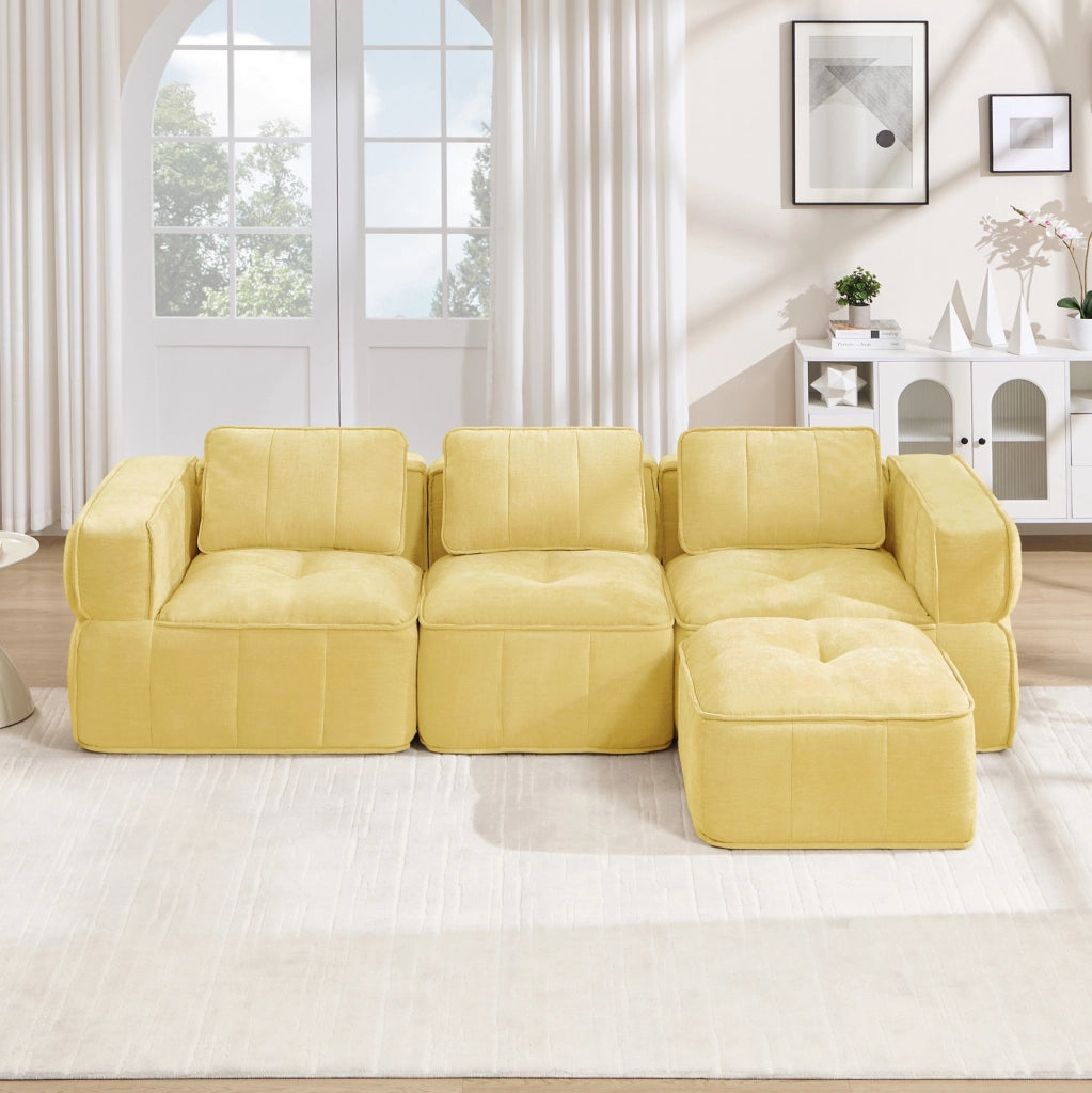 Divano modulare senza struttura giallo in poliestere con pouf
