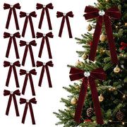 12 nastri decorativi rossi per albero di Natale, con decorazioni a forma di pigna/strass