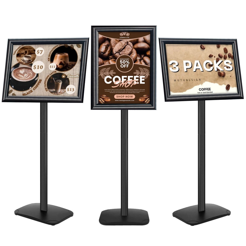 Set di 3 espositori A3, colore nero, robusti, con base da 2,6 kg