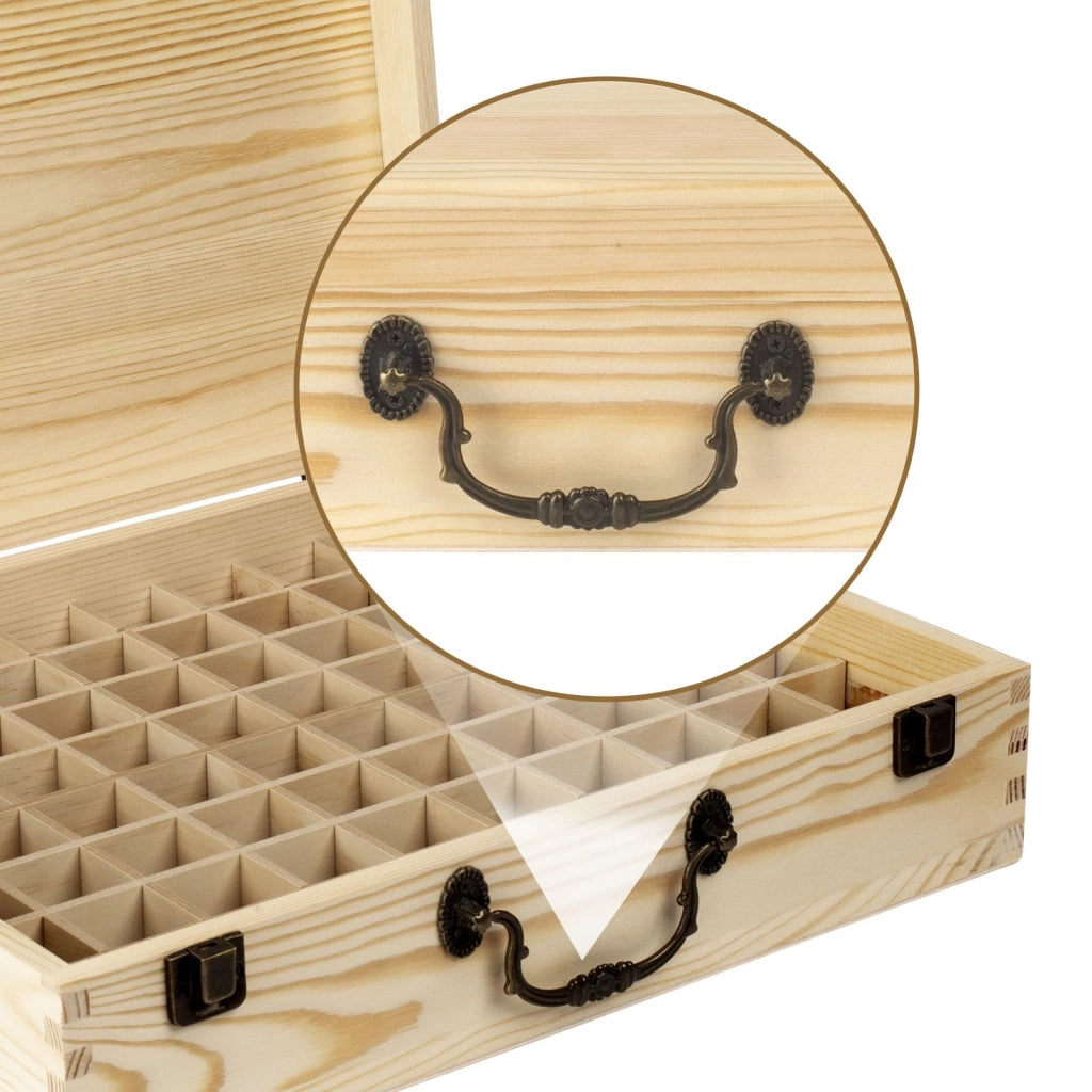Organizzatore in legno per 80 flaconi di oli essenziali, dimensioni 35,5 x 28 x 9,5 cm