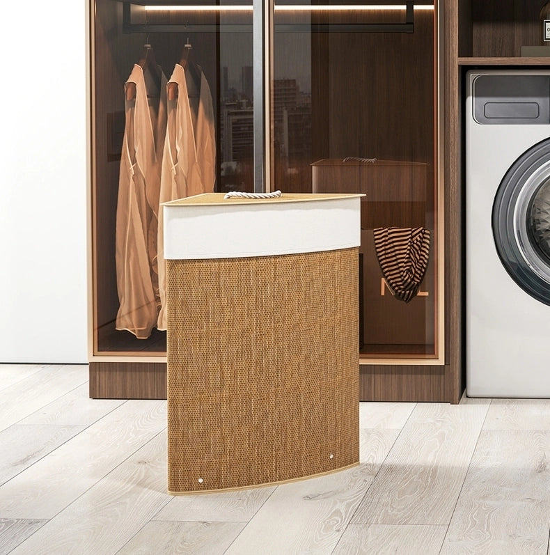 Cesto portabiancheria in bambù con coperchio 55 L 35x35x60 cm marrone
