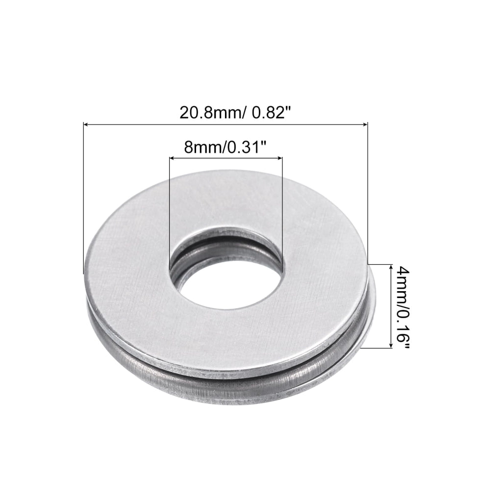 Cuscinetti assiali 2AS, dimensioni 8x20,8x4 mm, confezione da 2 pezzi, acciaio cromato