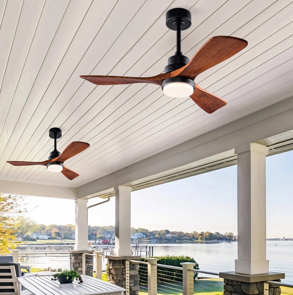 Ventilatore da soffitto con luce 107 cm metallo e legno nero noce, motore DC reversibile