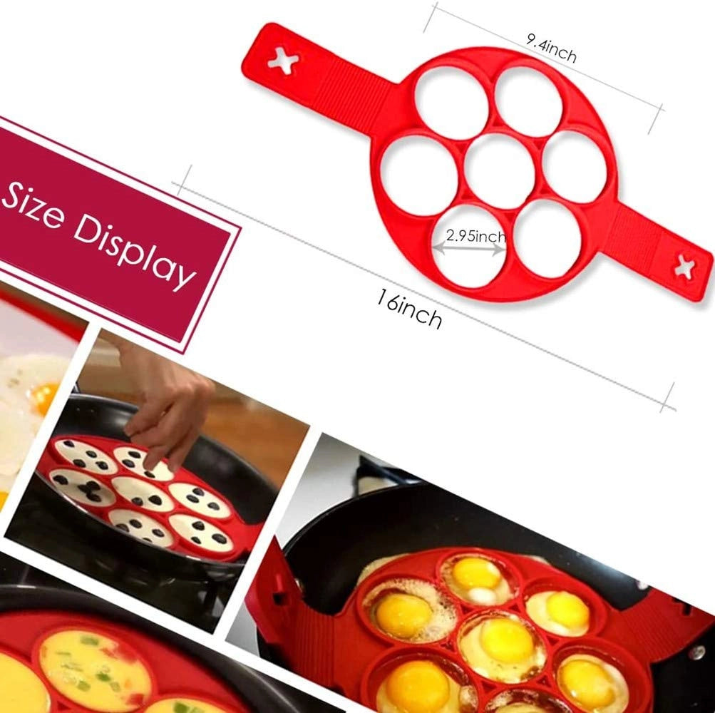 Stampo in silicone per pancake, 7 cavità, rotondo, rosso, antiaderente