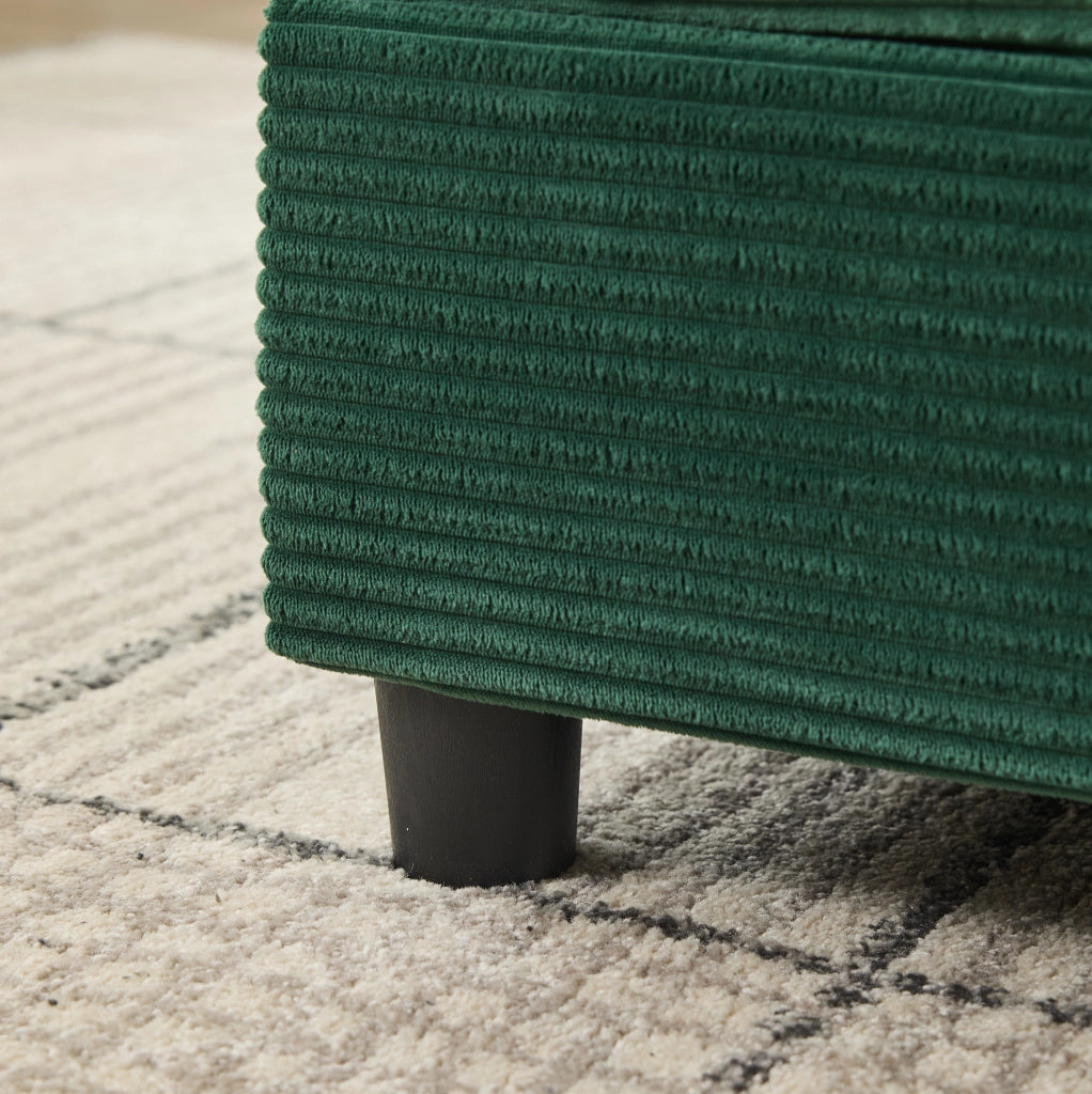 Chaise longue con vano contenitore in velluto a coste, verde smeraldo